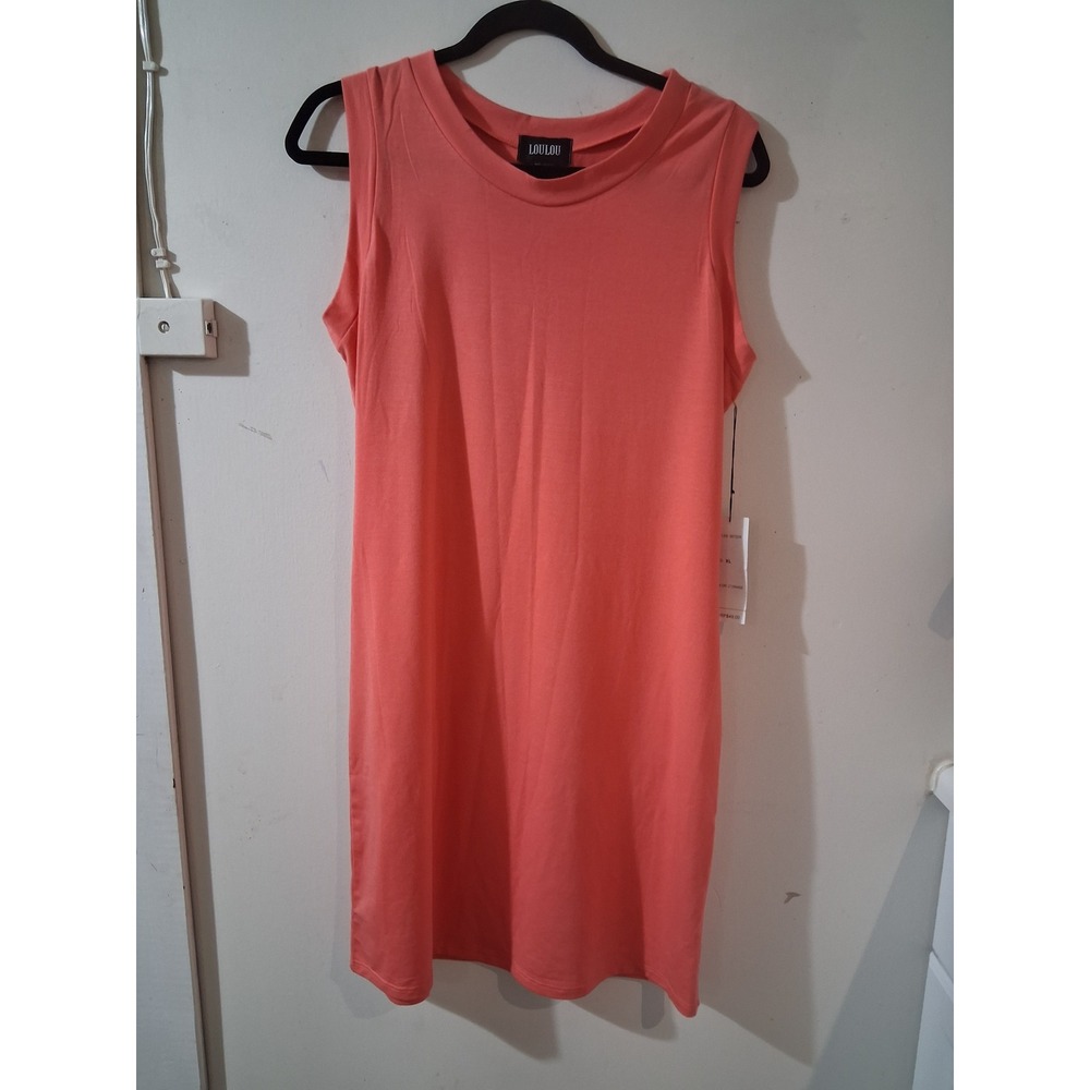 LOULOU Womens Sleeveless Shift Dress Light Orange Coral Crew Neck 9872DR XL NEW